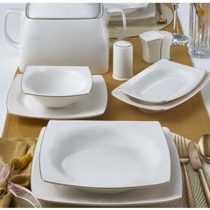 Caroline 62 Parça 12 Kişilik Kare Yemek Takımı Altın Yaldız 20