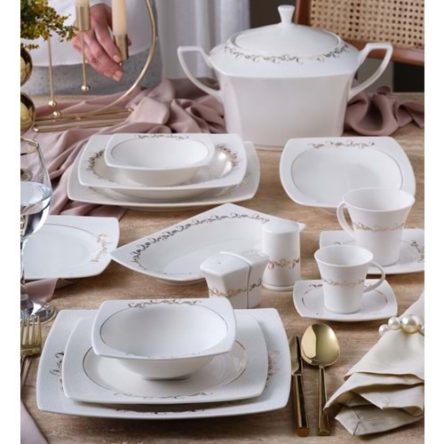 Caroline 85 Parça 12 Kişilik Kare Yemek Takımı 6599