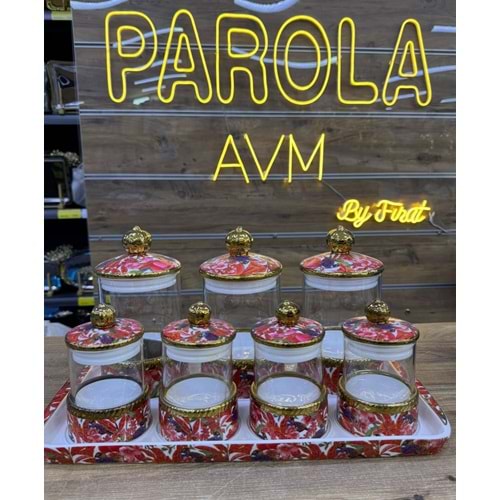 LVN KUŞ 15 PRÇ PORSELEN TEPSİLİ BAHARAT SETİ