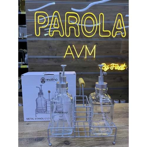 MLN-11199 METAL STANDLI 2 Lİ CAM SIVI SABUNLUK