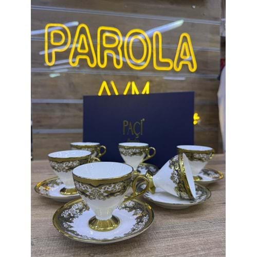PAÇİ-KABARTMALI YALDIZLI 6LI KAHVE