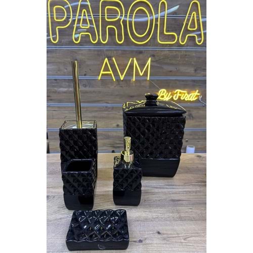 PORSELEN SİYAH 5 PRÇ BANYO SETİ