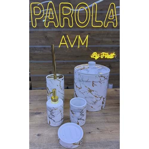 PORSELEN BEYAZ MERMER 5 PRÇ BANYO SETİ